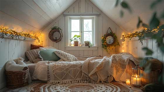 pour une chambre d'inspiration Hygge, privilégiez les matériaux bruts et les couleurs sobres